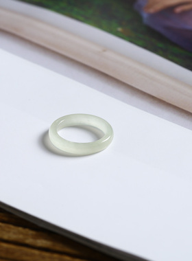 5号戒指 和田玉晴水青白小尺码圆条素圈指环 尾戒 2839