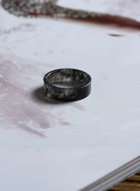 13号戒指 新疆和田玉籽料青花薄款籽玉方口直切款指环 9187