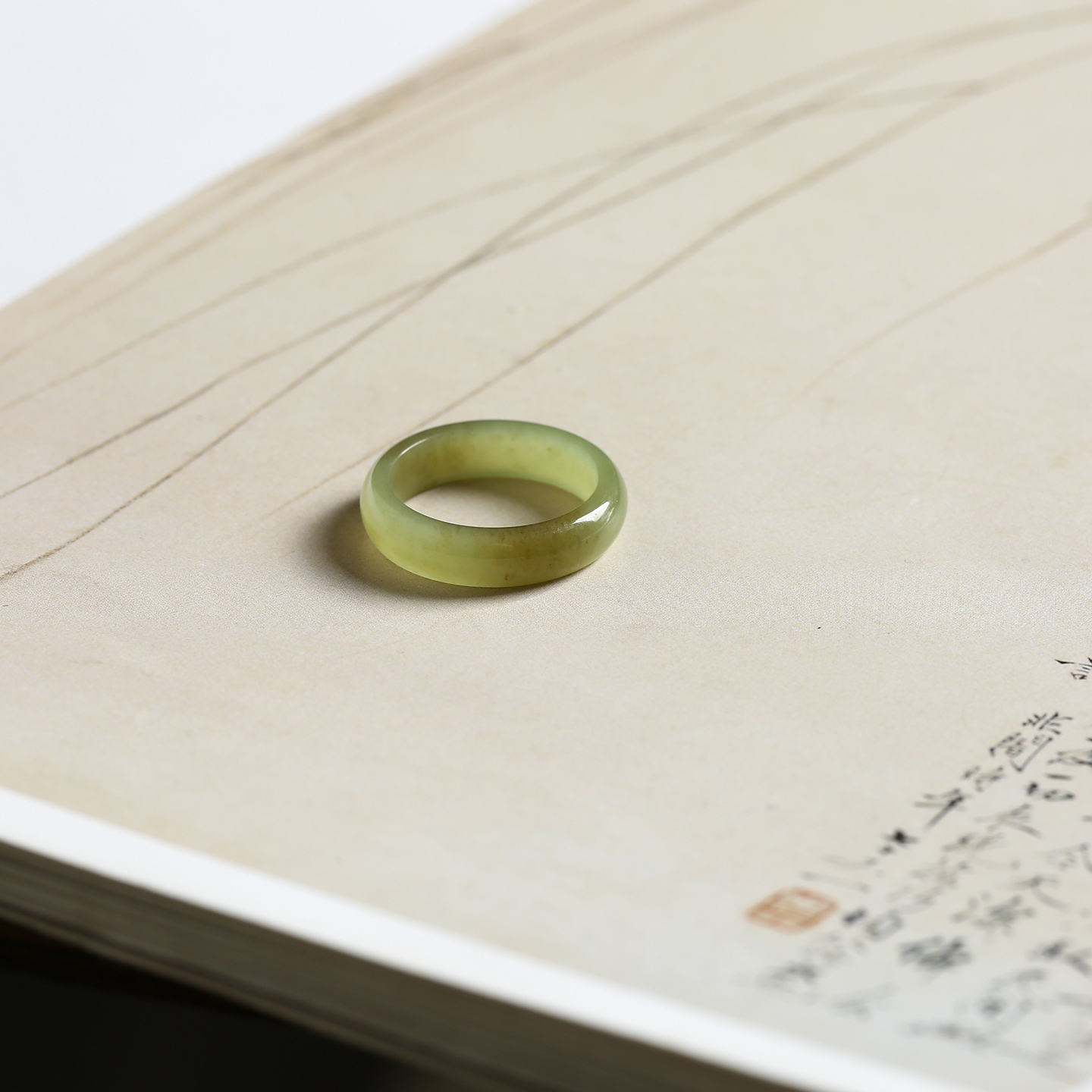 13号戒指 新疆和田玉糖黄玉窄条泥鳅背素圈指环 3317