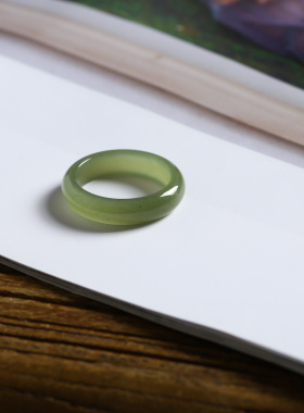 20号戒指 新疆和田玉青黄口泥鳅背圆弧素圈指环 2835