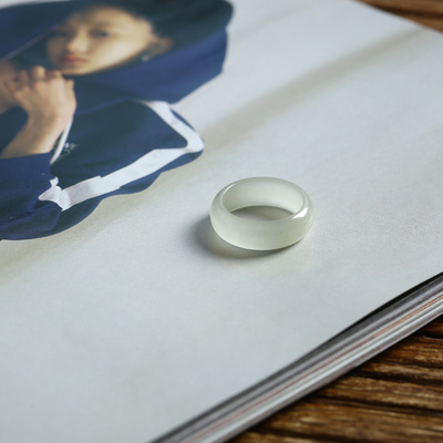 4号戒指 和田玉晴水青白小尺码圆弧素圈指环 尾戒 6704