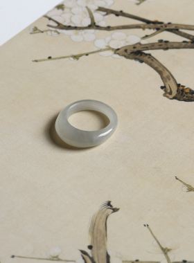 13号戒指 和田玉烟紫窄条馒头款指环 1840