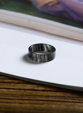 13号戒指 新疆和田玉青花籽料 籽玉超薄款方口直切指环 2837