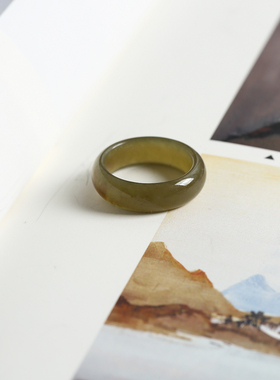 14号戒指 新疆和田玉糖玉圆弧素圈指环 10044