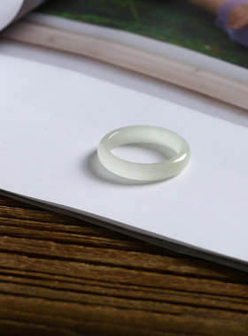 20号戒指 和田玉晴水青白圆弧素圈指环 2847