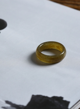 12号戒指 新疆和田玉他糖料糖玉泥鳅背圆弧素圈指环 9173