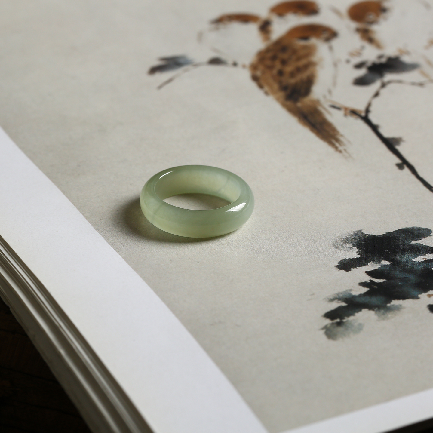 13号戒指 和田玉晴水青白圆弧素圈指环 7044