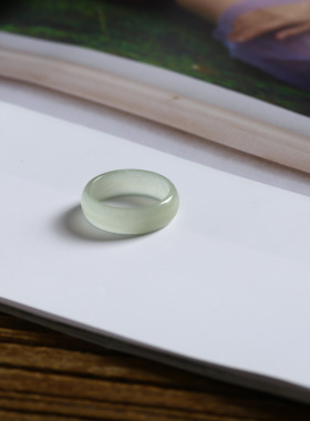 7号戒指 和田玉晴水浅青白小尺码薄款素圈指环 尾戒 2849