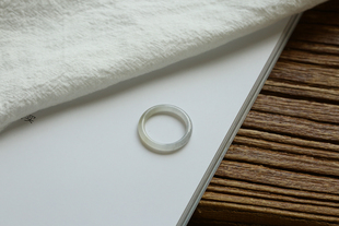 17号戒指 新疆和田玉青花白玉三色点墨细条素圈指环 5919