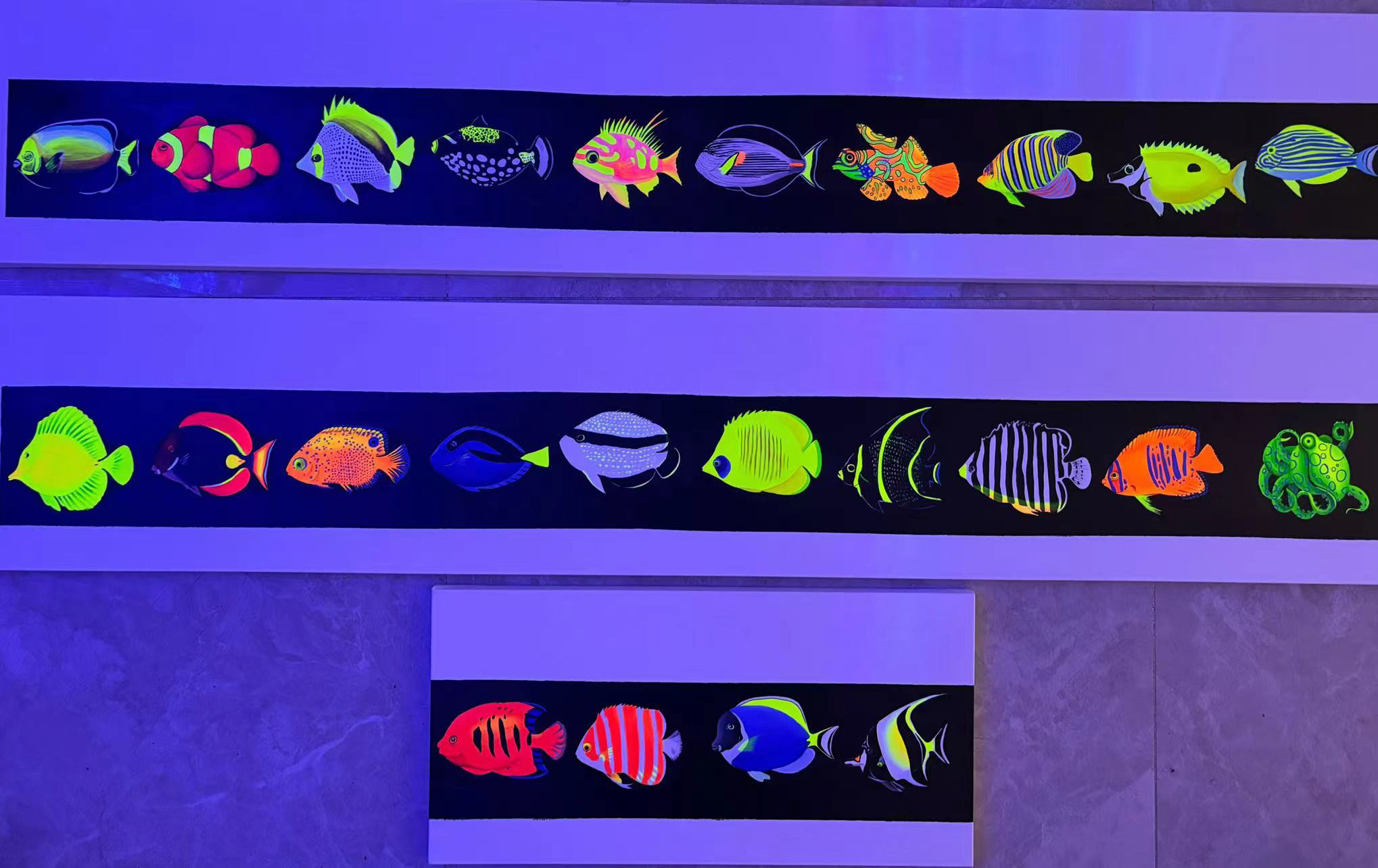 海缸荧光画装饰画手工画海水鱼珊瑚海葵海洋生物手绘氛围画可定制