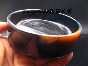 黑色9079天然玛瑙石碗酒茶杯切片玉髓10.5*4公分烟灰缸砚台墨碟