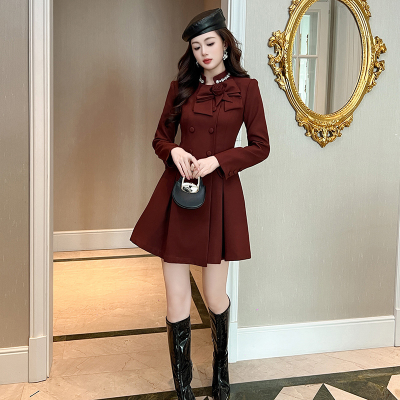 裙秋装新款女装法式圆领立体花朵