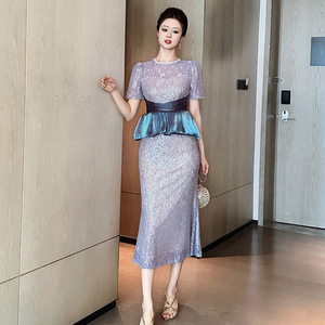 2026新款法式荷叶边蕾丝夏季女装包臀连衣裙显瘦高腰设计感美裙子