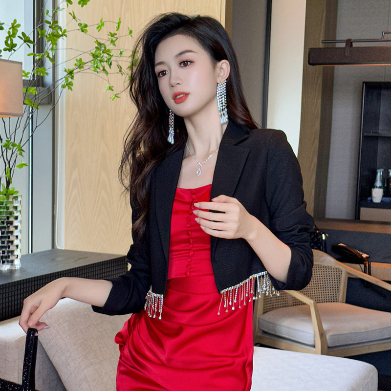 2026春新款镶钻流苏小西服