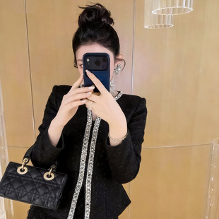 正式场合礼服裙春装新款重工镶钻拼接亮片包臀连衣裙