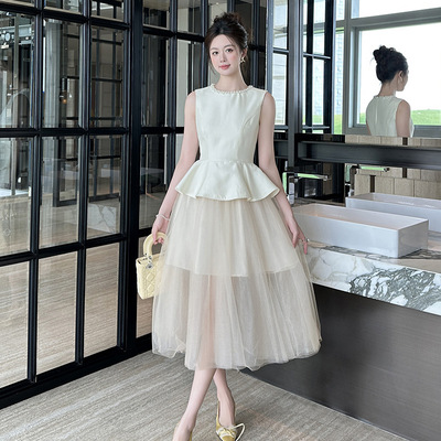 夏季新款女装法式圆领收腰遮肚