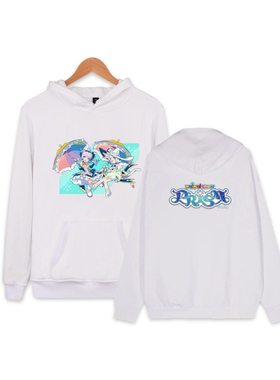 舞萌PRiSM重磅白色潮牌连帽卫衣宽松版2024春秋季新款印花