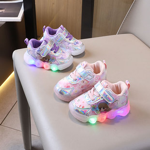 带闪灯春秋儿童运动鞋女宝宝鞋子女童软底婴儿学步鞋0-1岁3公主鞋