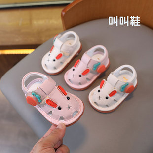 女宝宝鞋子软底婴儿学步鞋带响0-1到3岁防滑叫叫鞋女童公主凉鞋夏