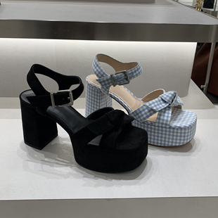 2026春夏季新款60580329玛丽珍方头露趾防水台蝴蝶结粗高跟女凉鞋