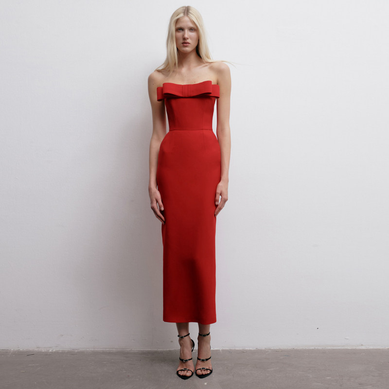 简单大方晚礼服红色长裙气质时尚2024新款妈妈派对生日宴会连衣裙