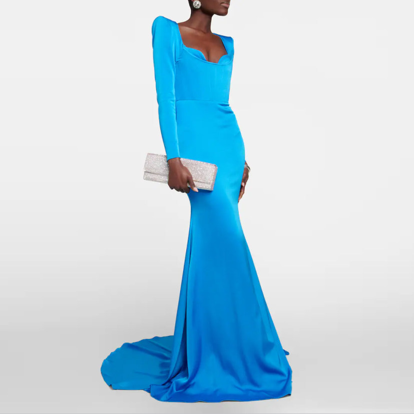 晚礼服鱼尾小拖尾长裙2024新款年会走秀红毯气场女王主持人连衣裙