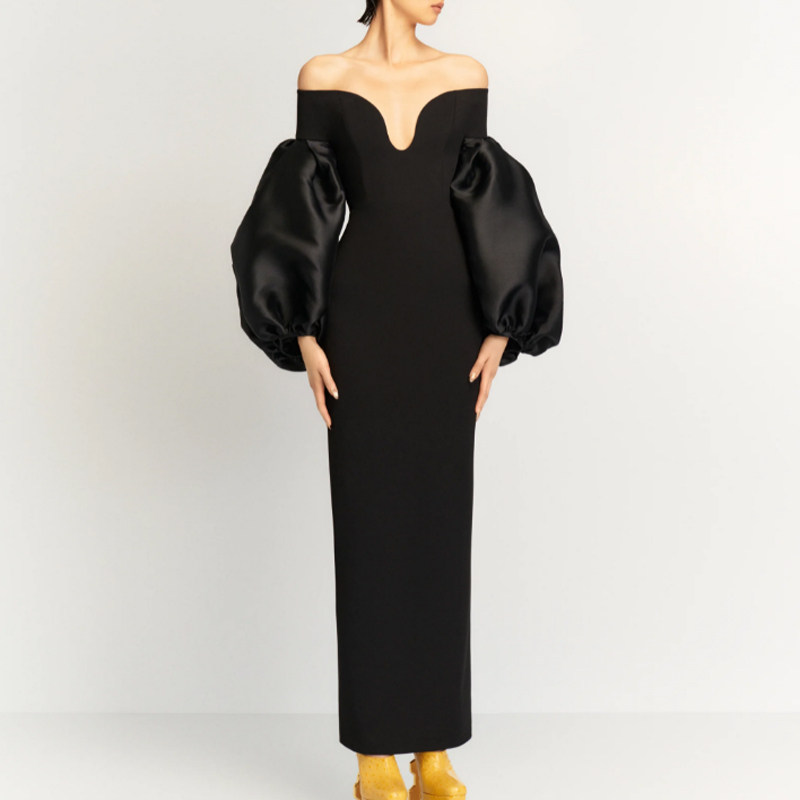 晚礼服长款时尚一字肩裙2024新款高级质感妈妈装显瘦质感连衣裙女