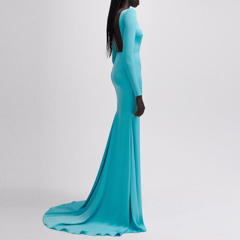 露背晚礼服高端大气2024新款高级质感年会主持宴会鱼尾连衣裙长款