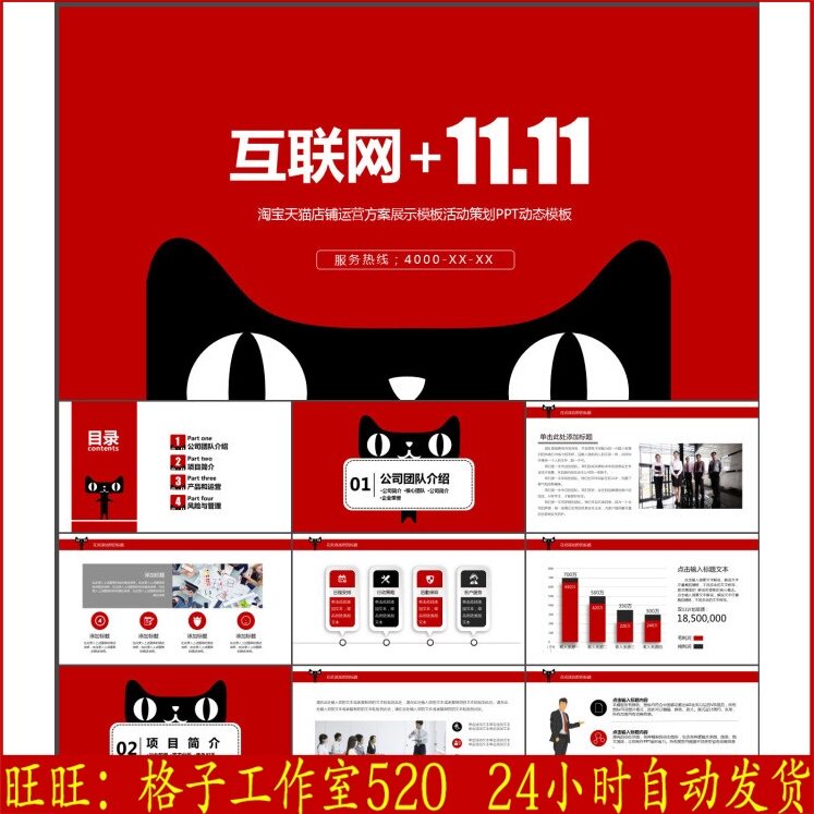 双十一天猫淘宝营销策划汇报PPT模板 双11电子商务购物狂欢节pptl