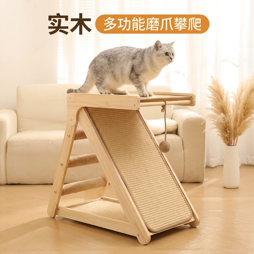 实木猫爬架猫抓板防滑耐磨磨爪板多猫家庭适用大猫幼猫爬架猫窝