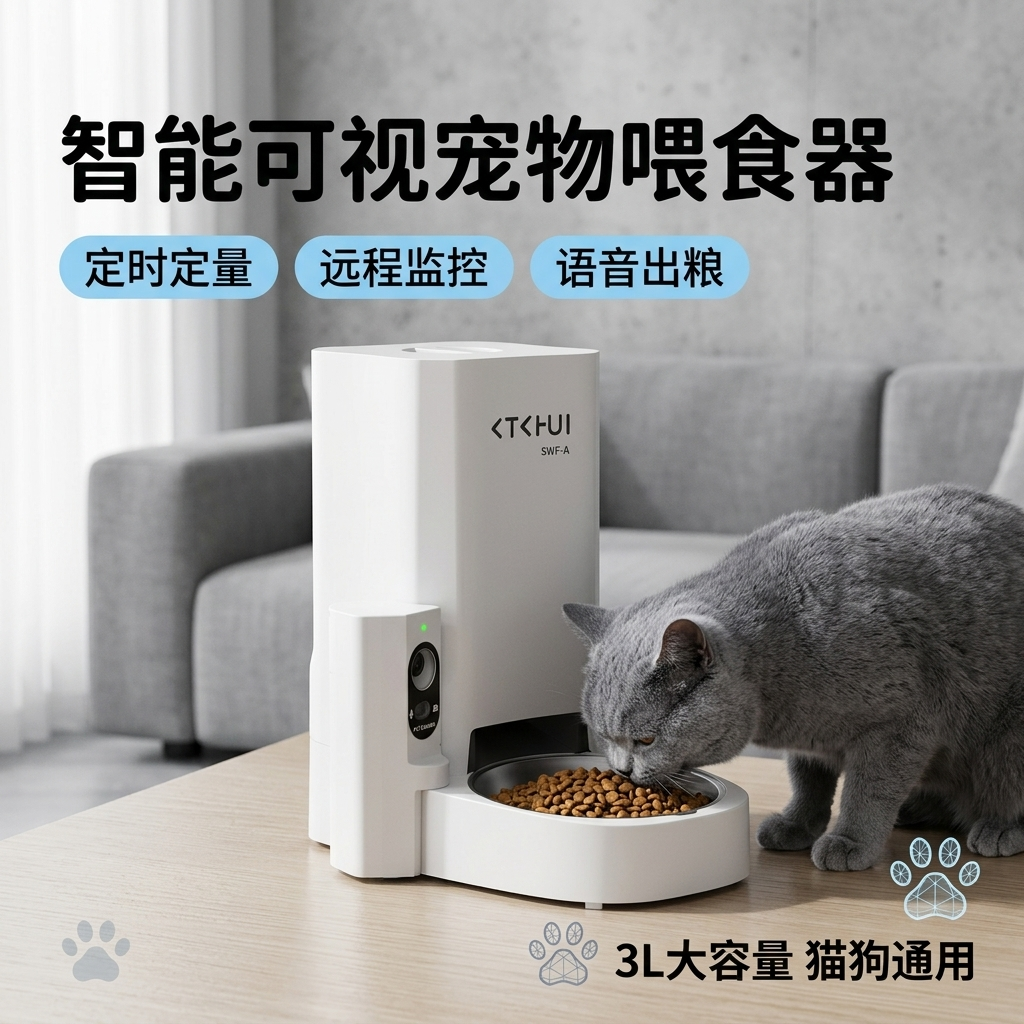 智能宠物自动喂食器摄像头APP远程语音猫咪定时投食机大容量狗狗