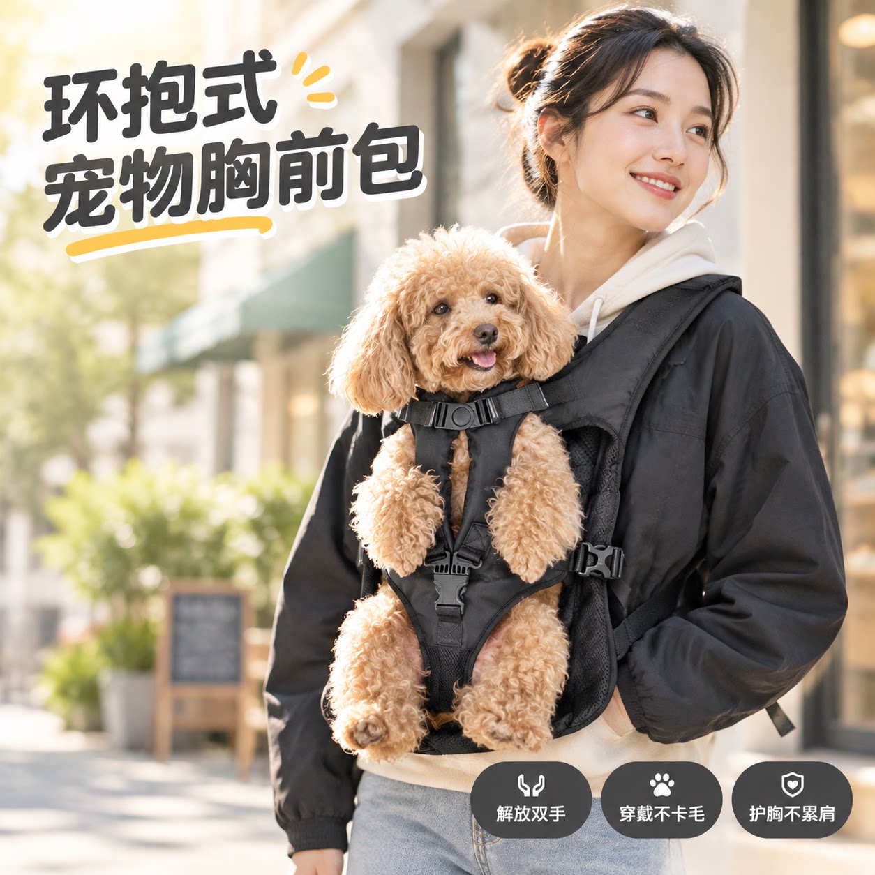 环抱式宠物胸前背包外出 防水透气不卡毛猫狗通用便携出行双肩包