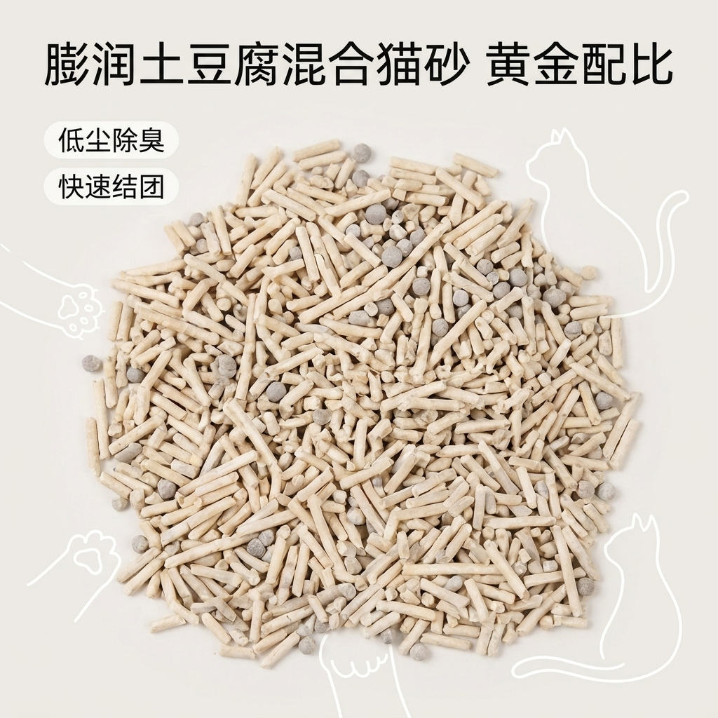混合猫砂 2.3kg 装低尘快速结团膨润土豆腐砂混合强效除臭可冲厕