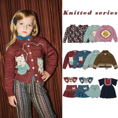 儿童毛衣2025冬季MP系列女童卡通猫咪针织开衫毛衣连衣裙套装裙子