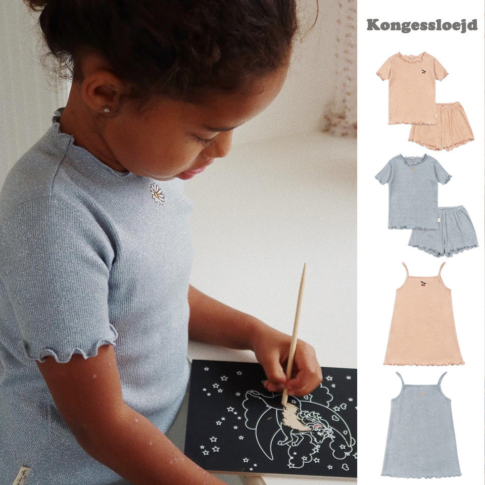 24夏季新款童装KS同款 女童刺绣樱桃家居套装 雏菊花边女童吊带裙