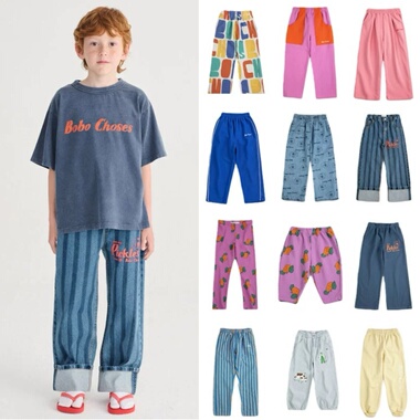 2026春夏Bc新款儿童套装男女童宝宝休闲运动裤条纹卡通牛仔裤卫裤