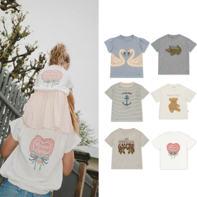 2024KS系列夏北欧风爱心纯棉短袖T恤男女童宝宝幼儿园套装连衣裙
