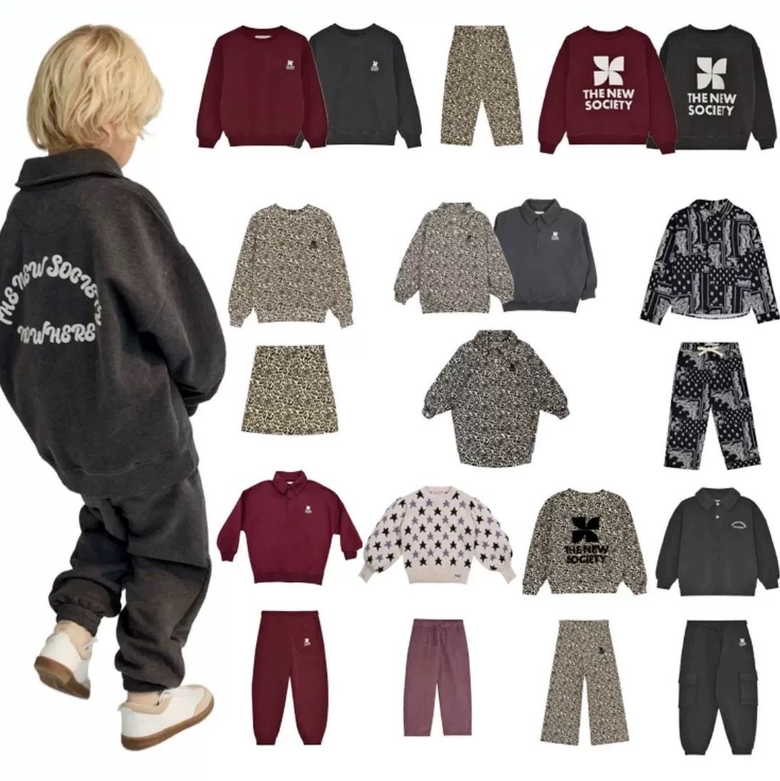 2025秋冬新款TNS系列欧美儿童星星提花毛衣针织开衫加绒卫衣套装