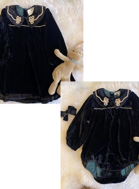 ins爆款2021秋冬款bachaa系列丝绒黑色长袖盘绣连衣裙 哈衣现货