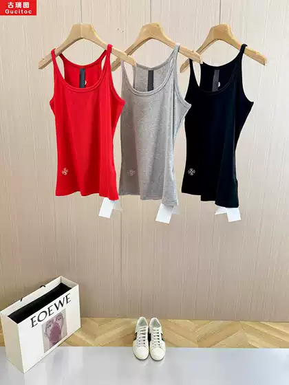 Gucitoc Is Spicy and American-Style! Cross-Embroidered Ribbed Cotton Camisole for Women, New Summer 25 Model Base Shirt