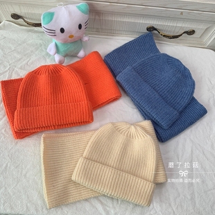 新款羊绒毛线帽子围巾日韩儿童交叉围脖男童女童潮保暖针织冬季