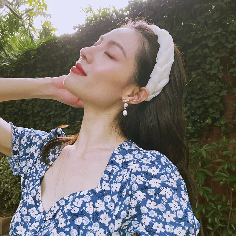 仙气飘飘！钟楚曦同款发箍欧根纱麻花编织仙女复古头饰白色气质