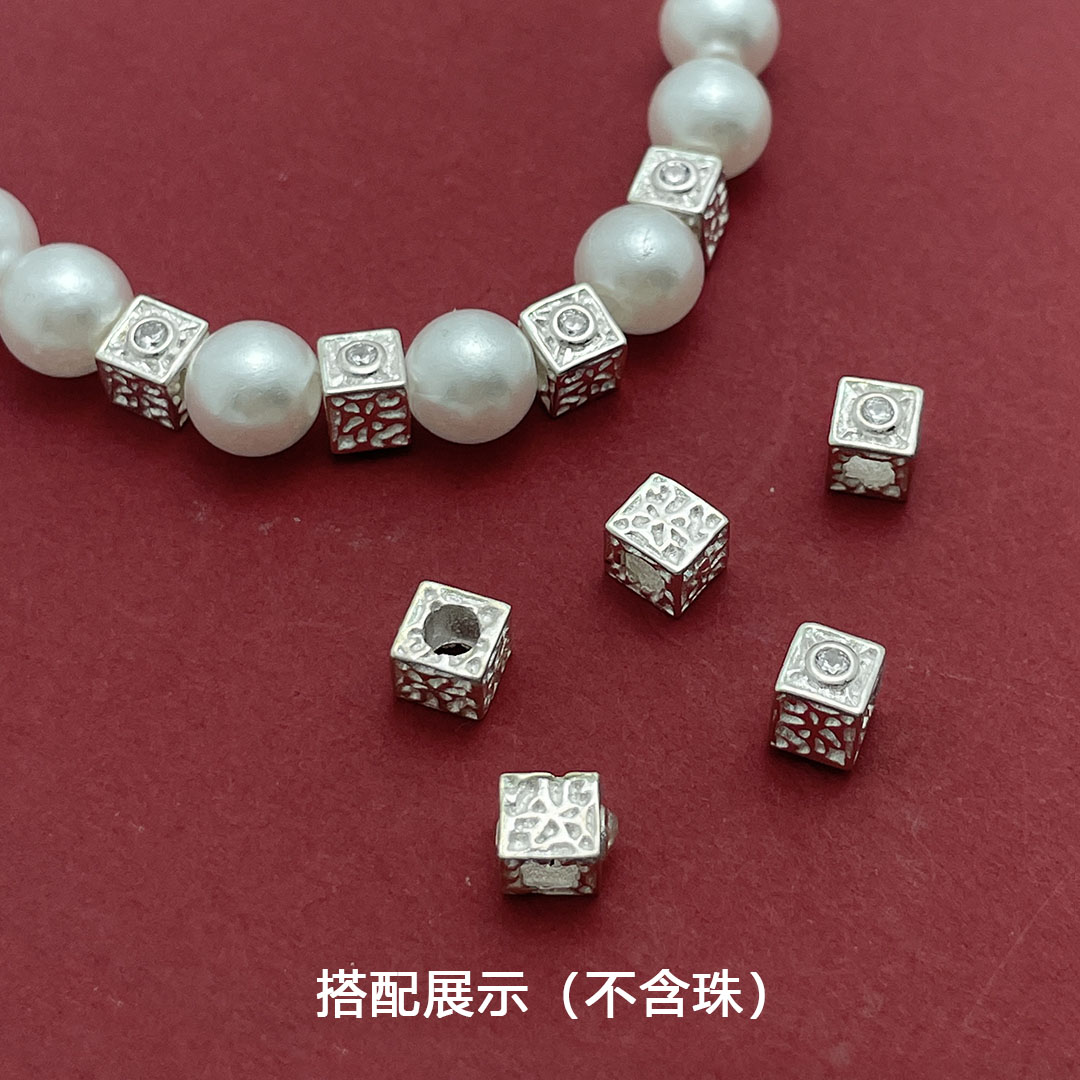 S925纯银方糖镶石隔珠保值