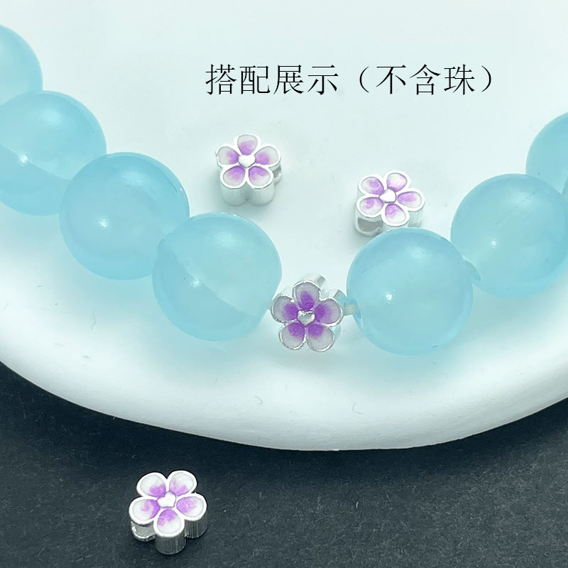 S925纯银珐琅樱花隔珠手链配件