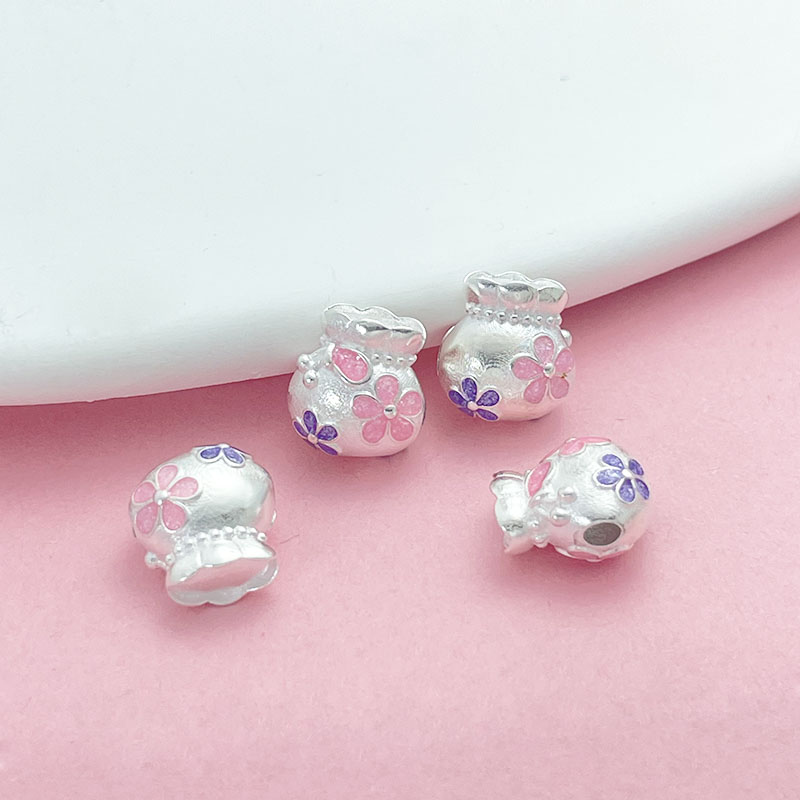 S925纯银花朵滴油福袋招财隔珠