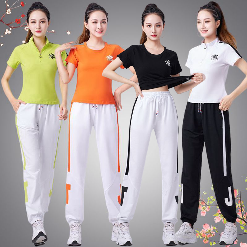 广场舞服装新套装纯棉短袖杨丽萍运动健身操团队鬼步舞蹈跳舞衣服