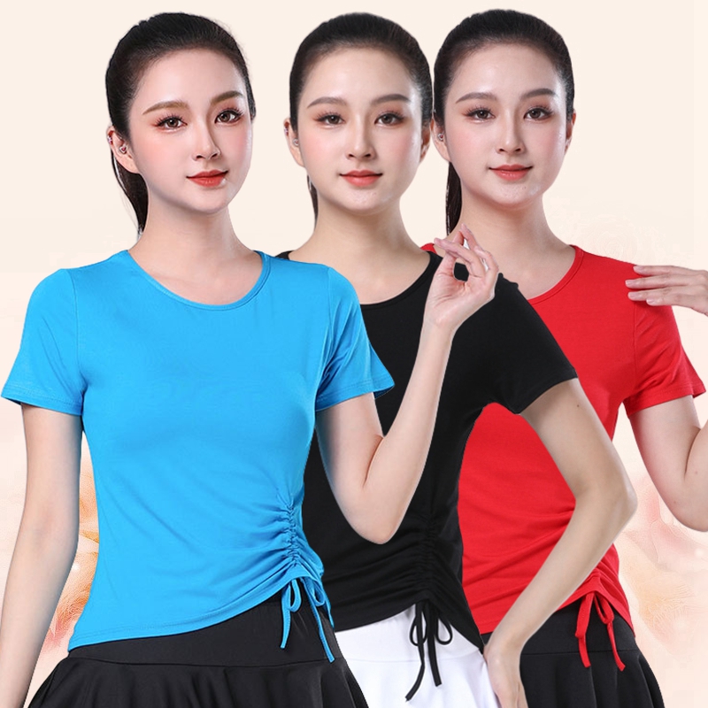 莫代尔棉2025新款广场舞服装短袖上衣团体运动健身跳操跑步舞蹈衫