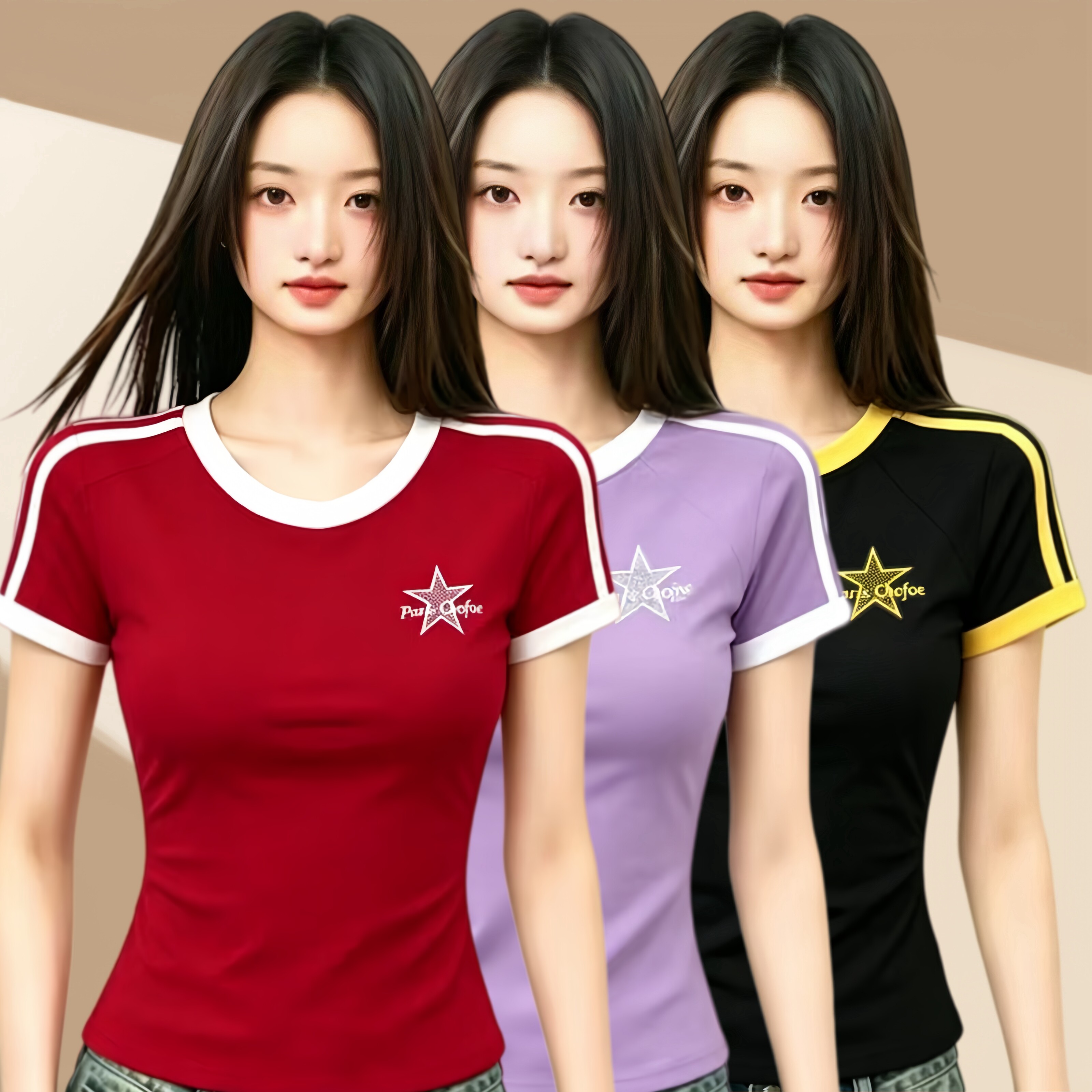 广场舞运动短袖T恤女星星印花衣