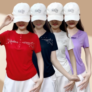 网红夏广场舞镶钻短袖运动T恤女