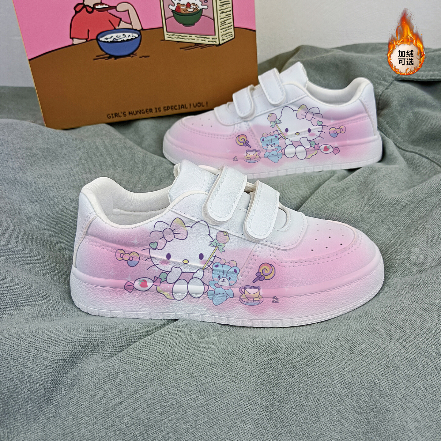 回力女童小白鞋子儿童运动鞋2025夏季新款hellokitty手绘百搭板鞋